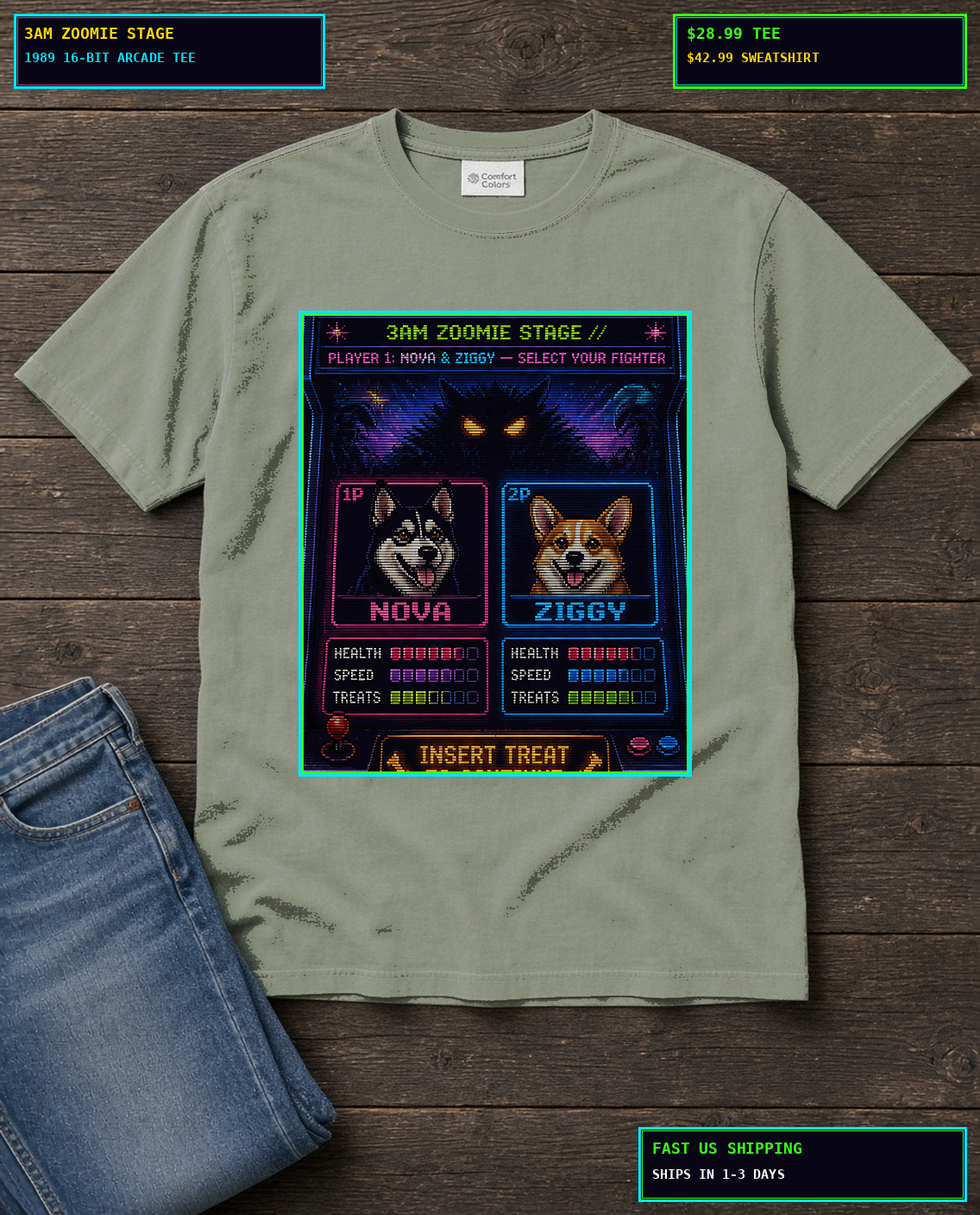 Custom Pet Portrait 3AM Zoomie Stage 16-Bit Arcade Heavyweight Tee, Funny Dog and Cat Gift Comfort Colors 1717 Shirt